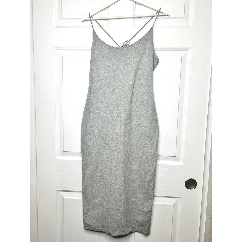Lovers and Friends Midi‎ Dress Large Grey New Ribbed Lace Up Back Bodycon
